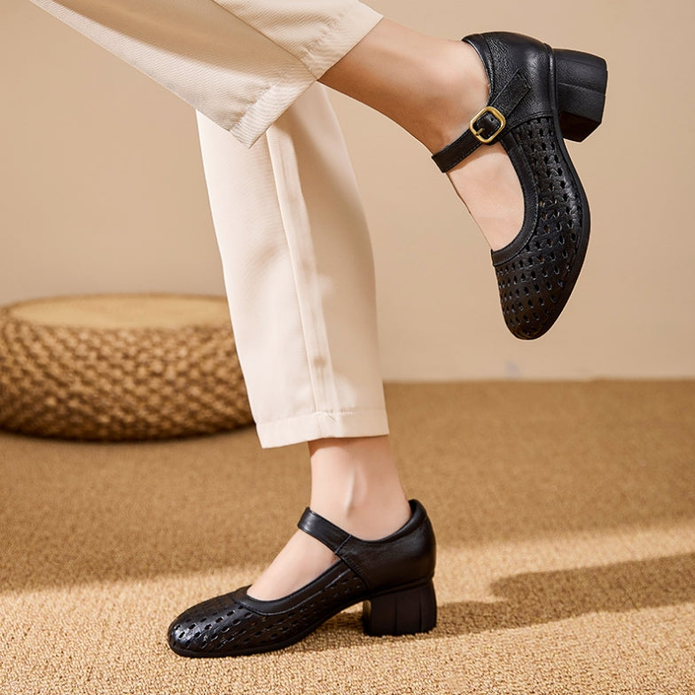 (Piel auténtica)Zapatos de piel de tacón medio con