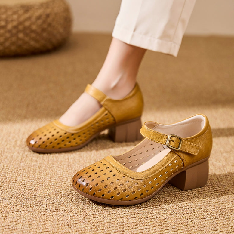 (Piel auténtica)Zapatos de piel de tacón medio con