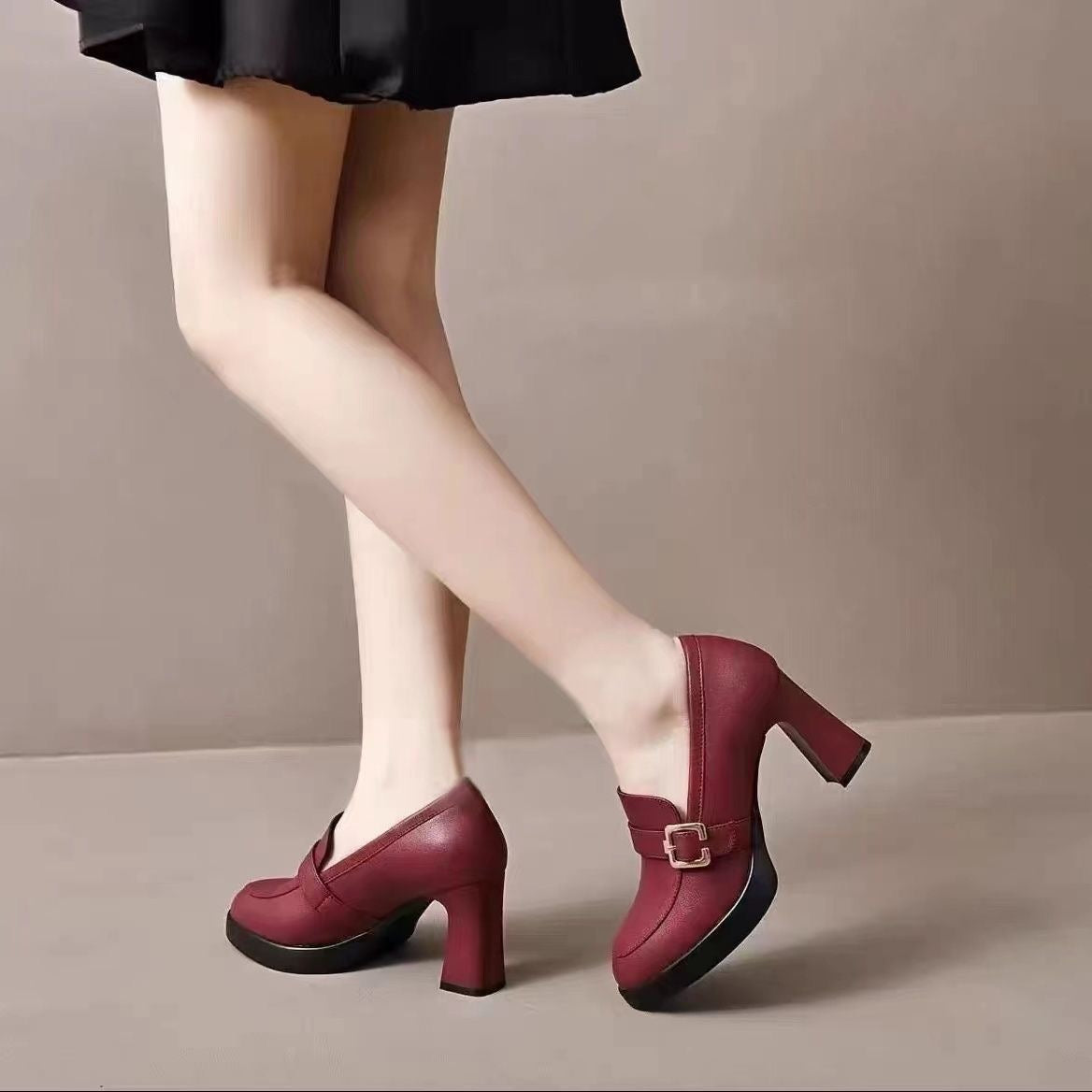 Zapatos Mary Jane de Piel con Tacón Grueso