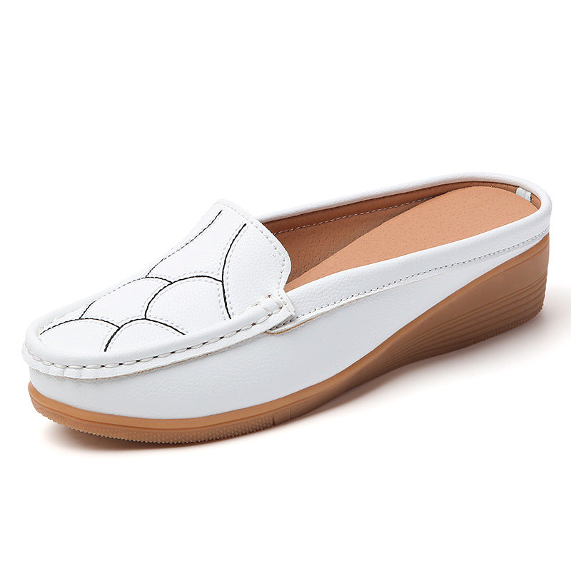 Zapatos casuales de piel genuina con tacón de cuña