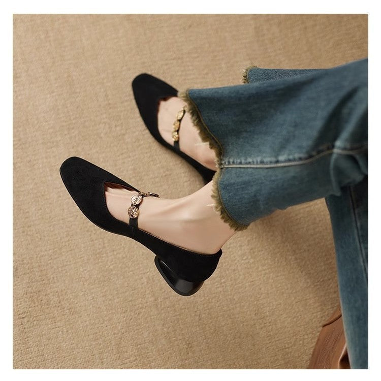 Zapatos de piel de ante con punta cuadrada y estilo retro