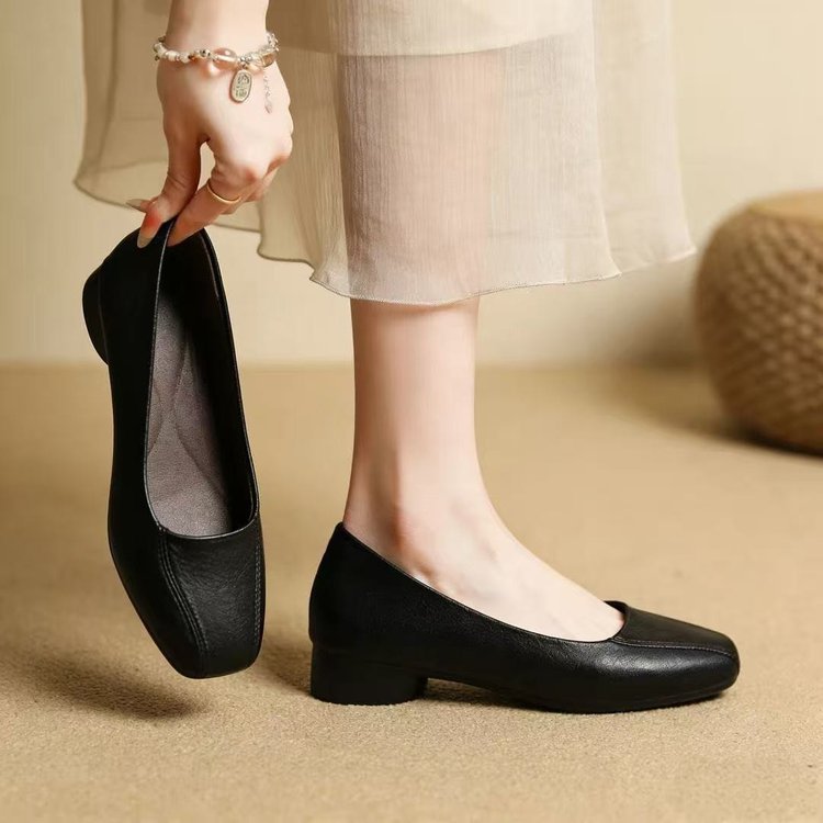 Zapatos casuales de piel suave con punta cuadrada estilo francés