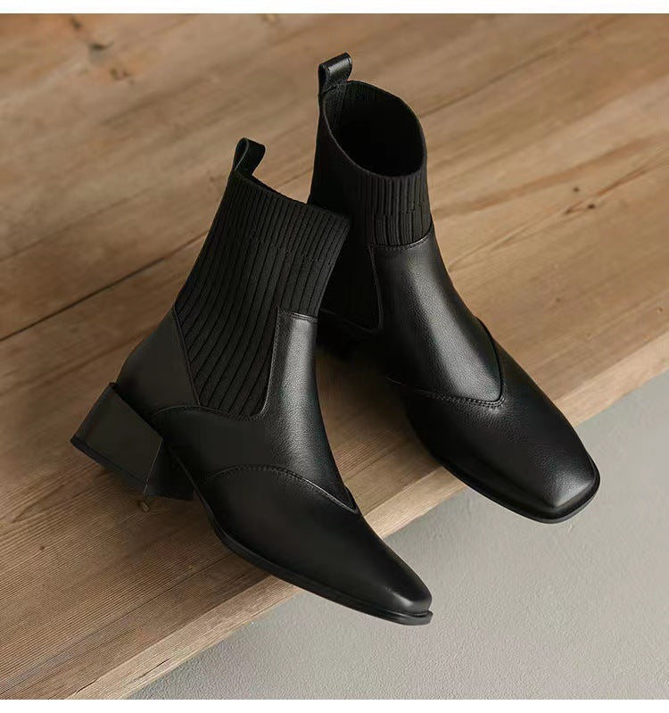 Botas de cuero de punto para mujeres (largas)