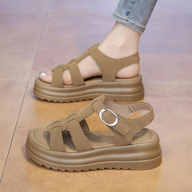 Sandalias tipo Birkenstock de piel genuina con plataforma