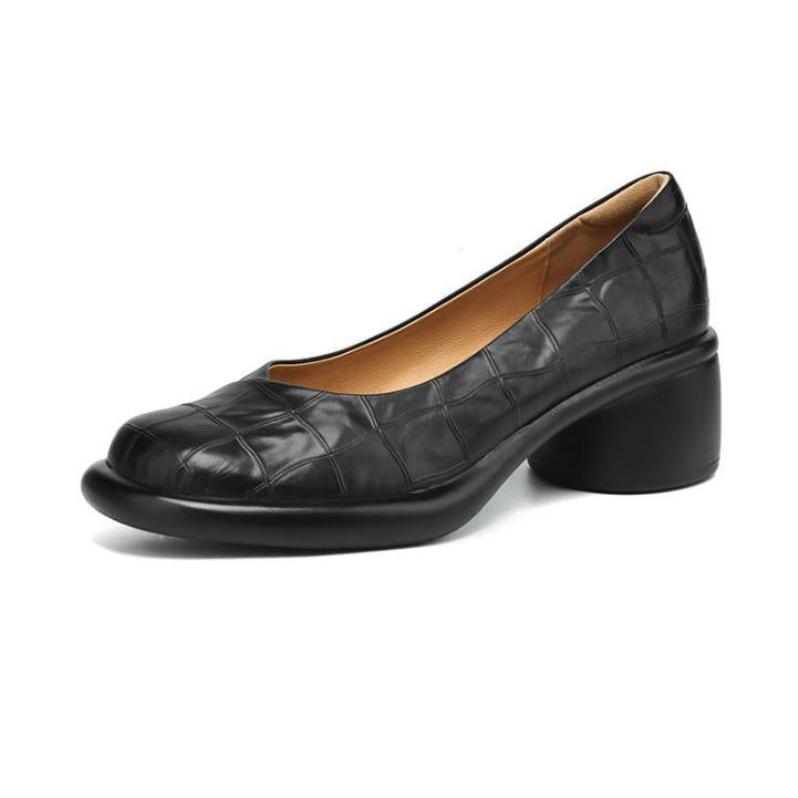 Zapatos de piel – tacón grueso, punta redonda, suela suave