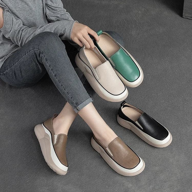 Zapatos bajos de piel con suela gruesa 2025