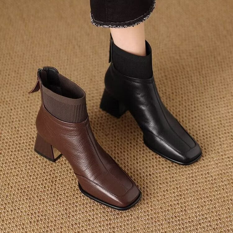 Zapatos de piel con puntera cuadrada y tacón de bloque