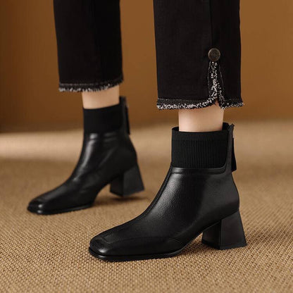 Zapatos de piel con puntera cuadrada y tacón de bloque