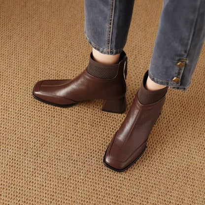 Zapatos de piel con puntera cuadrada y tacón de bloque