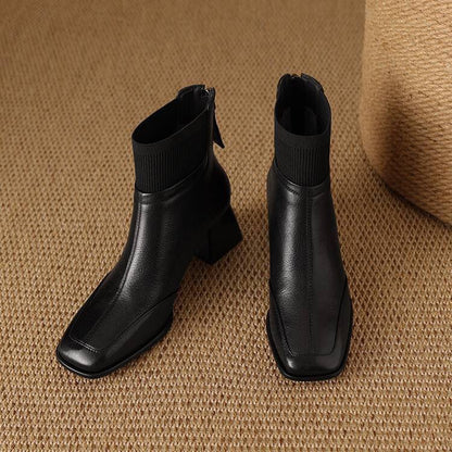 Zapatos de piel con puntera cuadrada y tacón de bloque