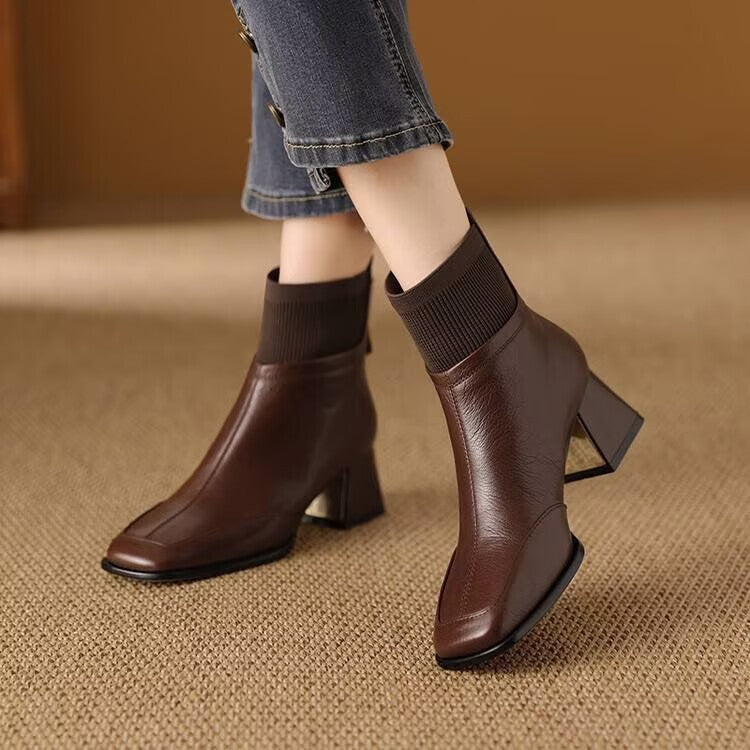 Zapatos de piel con puntera cuadrada y tacón de bloque