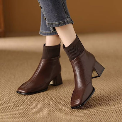 Zapatos de piel con puntera cuadrada y tacón de bloque