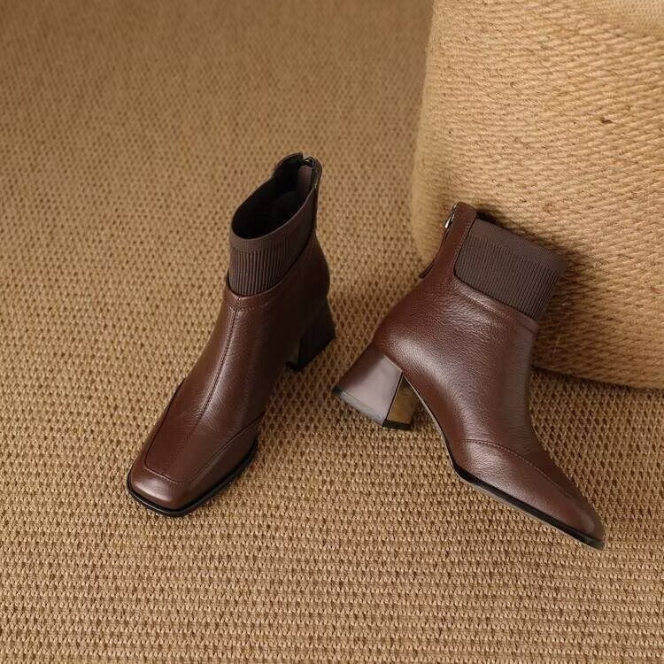 Zapatos de piel con puntera cuadrada y tacón de bloque