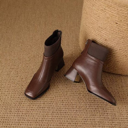 Zapatos de piel con puntera cuadrada y tacón de bloque
