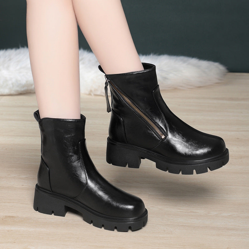 Botas de invierno de cuero auténtico con forro polar