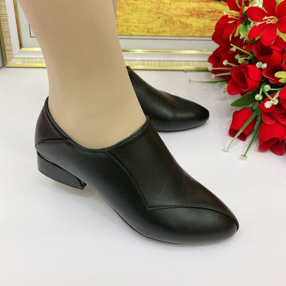 Zapatos de piel con suela blanda y tacón grueso