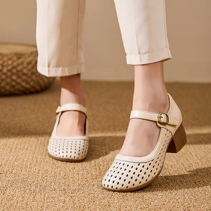 (Piel auténtica)Zapatos de piel de tacón medio con