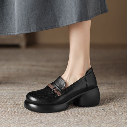 Zapatos de plataforma de tacón grueso con bloques de color en piel auténtica