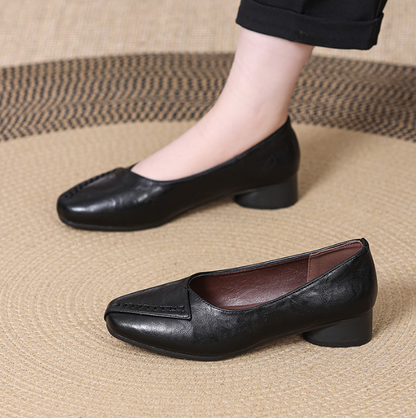 Zapatos de Piel Suave con Tacón Bajo