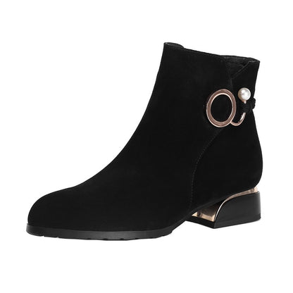 Botas de cuero para mujeres (botones redondos dorados)