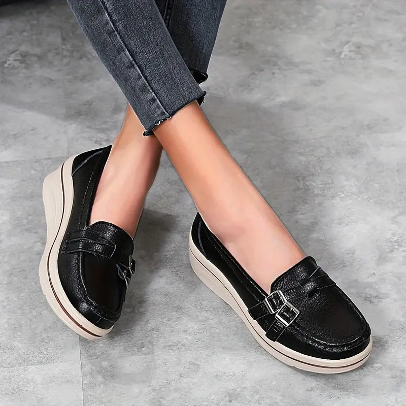 Zapatos de plataforma de suela gruesa de cuero genuino