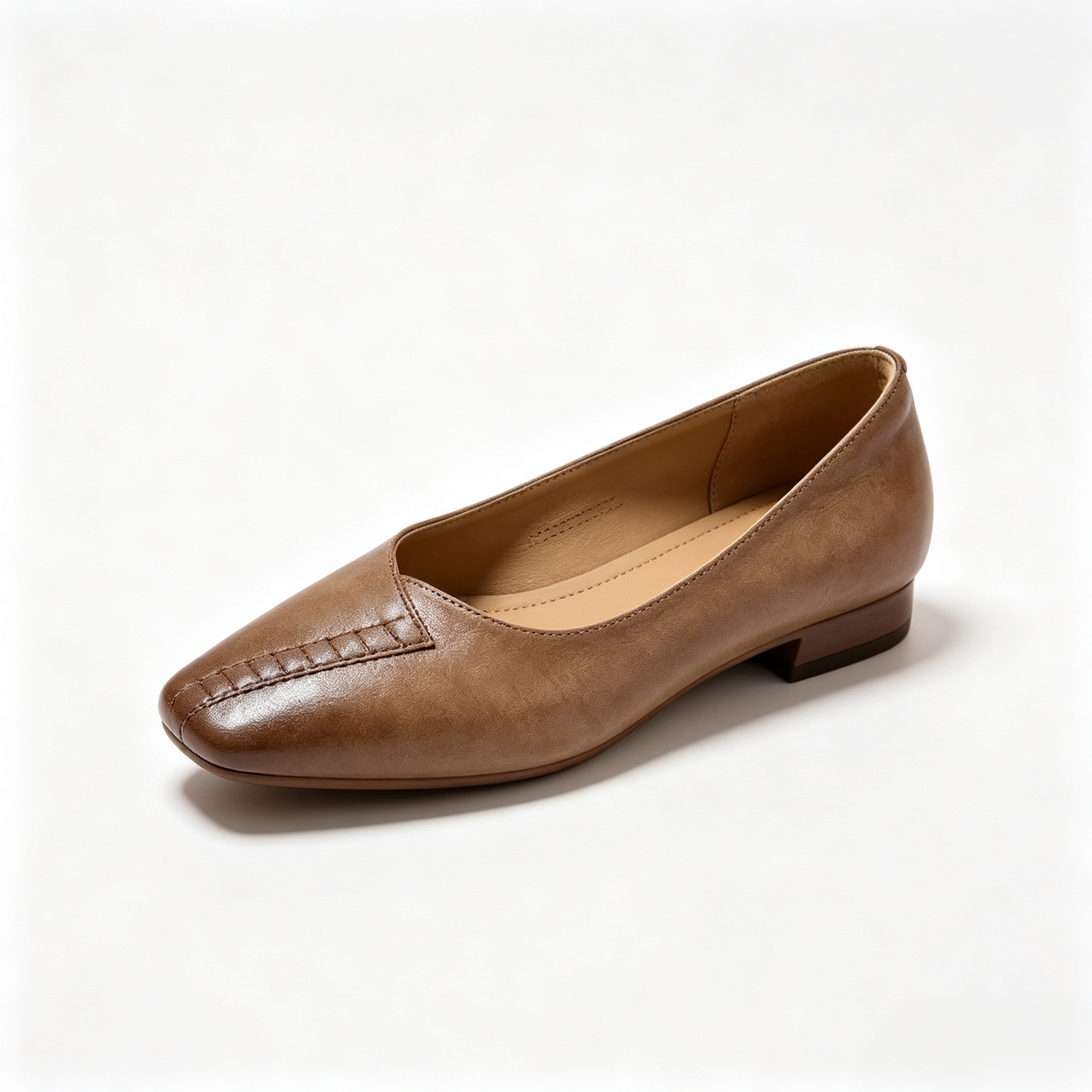 Zapatos de cuero para mujer con punta redonda y tacón plano