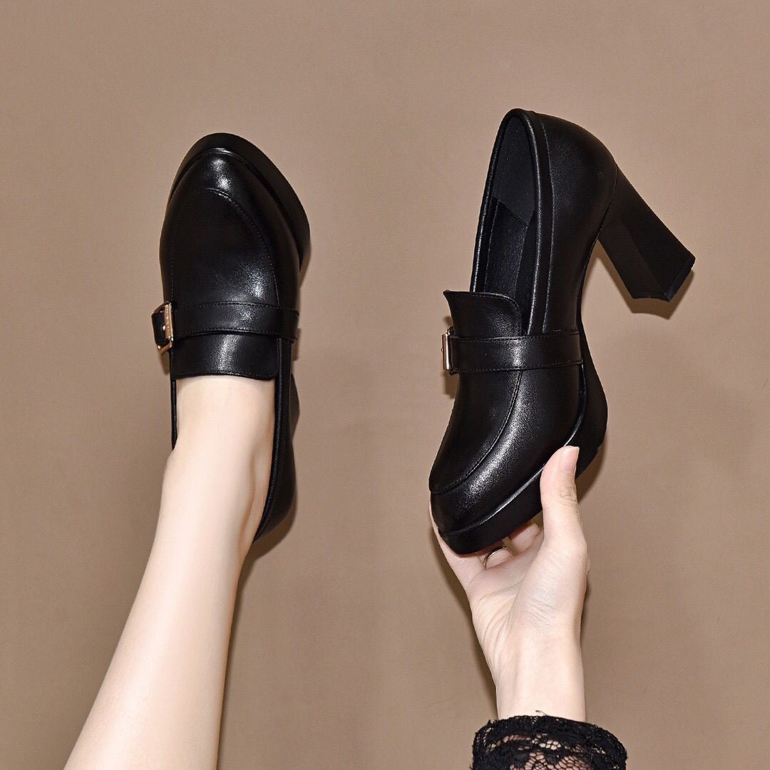Zapatos Mary Jane de Piel con Tacón Grueso