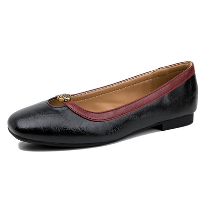 Zapatos de piel estilo retro con diseño de camelia, corte bajo y slip-on