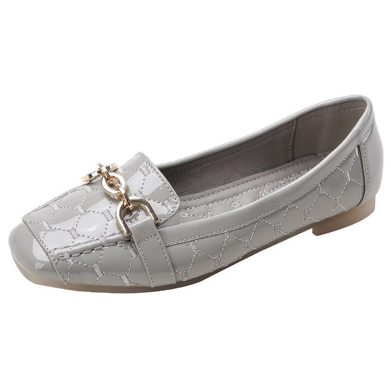 Zapatitos de cuero con punta cuadrada, suela suave y cómoda