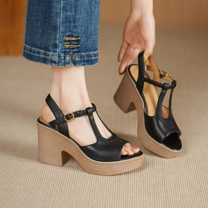 Sandalias de tacón alto de 8 cm con punta abierta y estilo retro