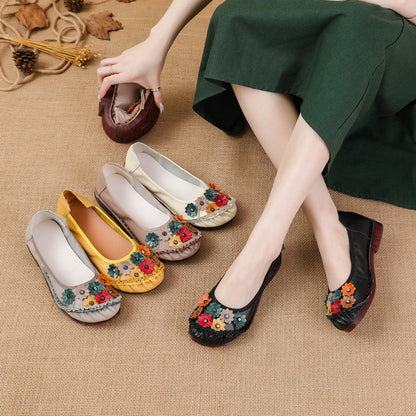 Zapatos de piel – punta redonda, suela flexible, mujer