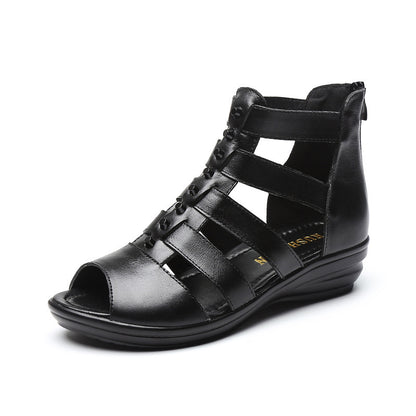 Sandalias gladiador – piel de res, tacón de cuña 4 cm