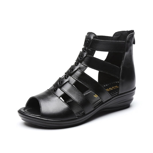 Sandalias gladiador – piel de res, tacón de cuña 4 cm