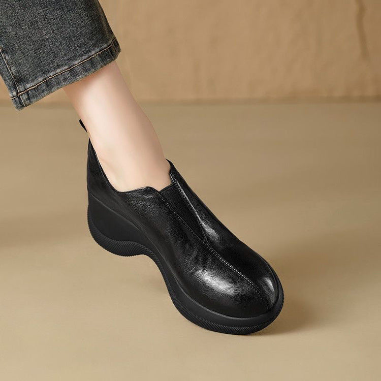 Zapatos de piel de estilo inglés con punta redonda y plataforma