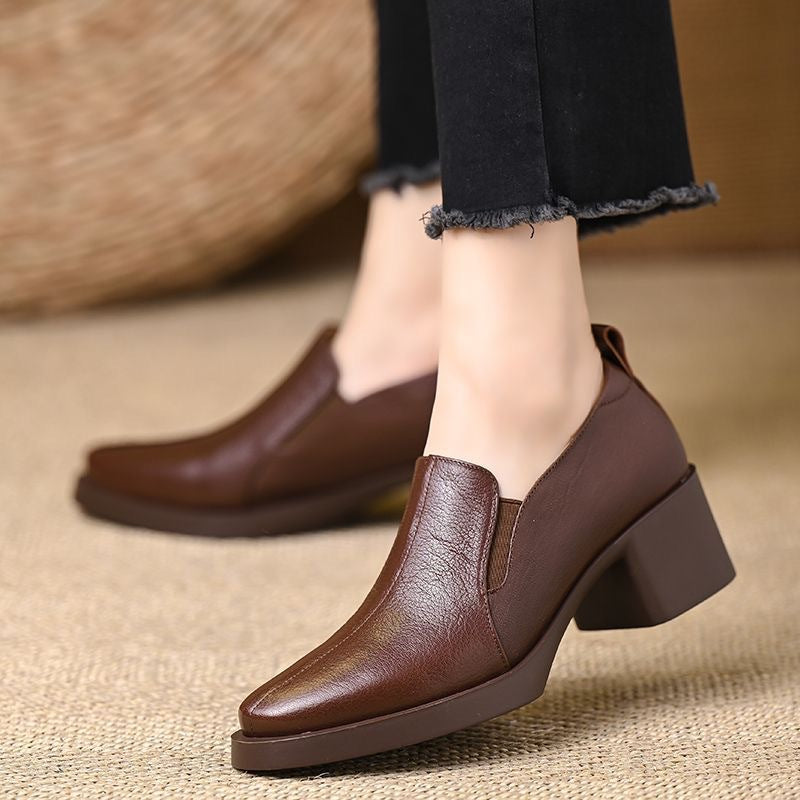 Zapatos de Piel｜Tacón Grueso y Cómodo