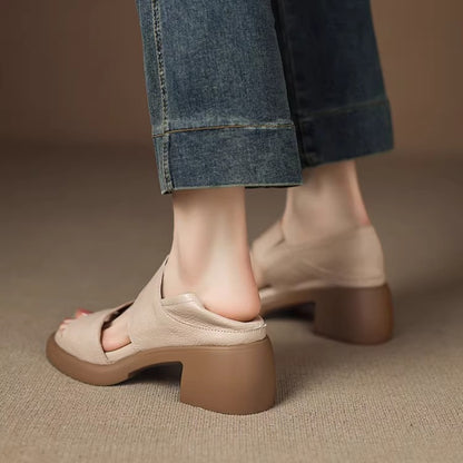 Sandalias de piel genuina súper suaves con tacón de 6 cm