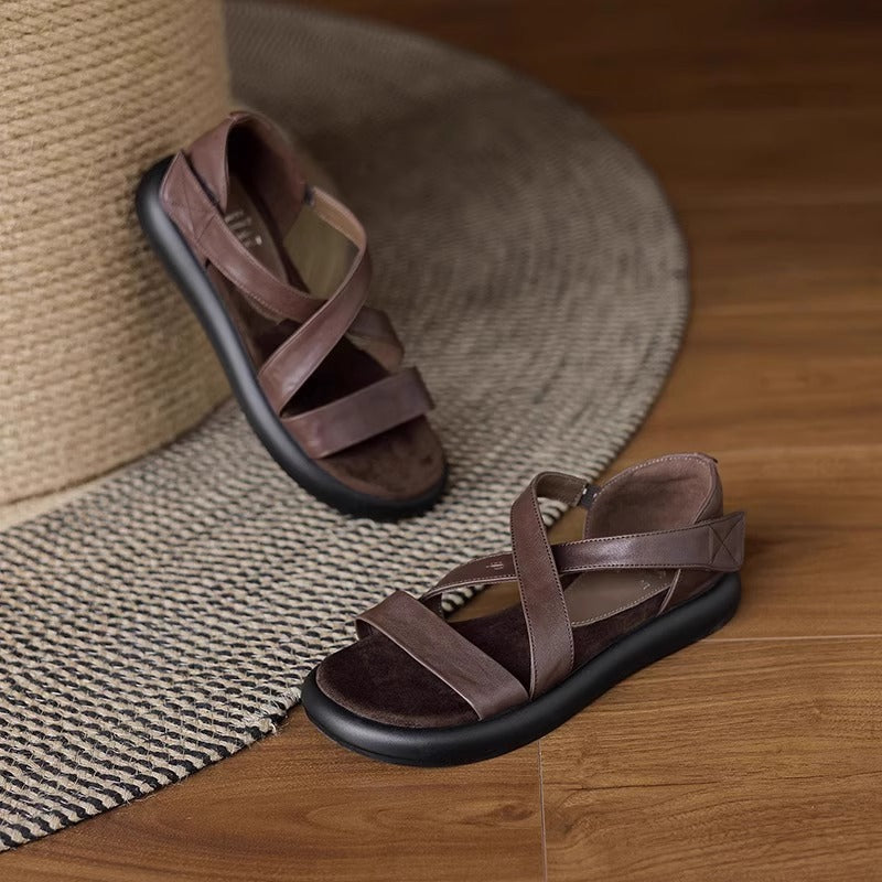 Sandalias tipo gladiador de piel genuina suave