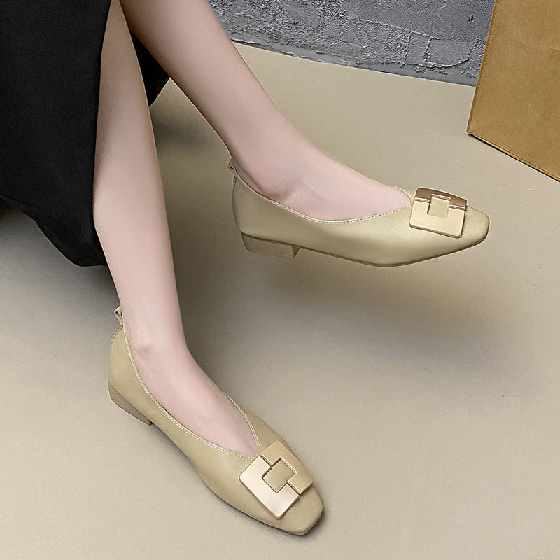 Zapatos de punta cuadrada – corte bajo, tacón bajo – Nuevo