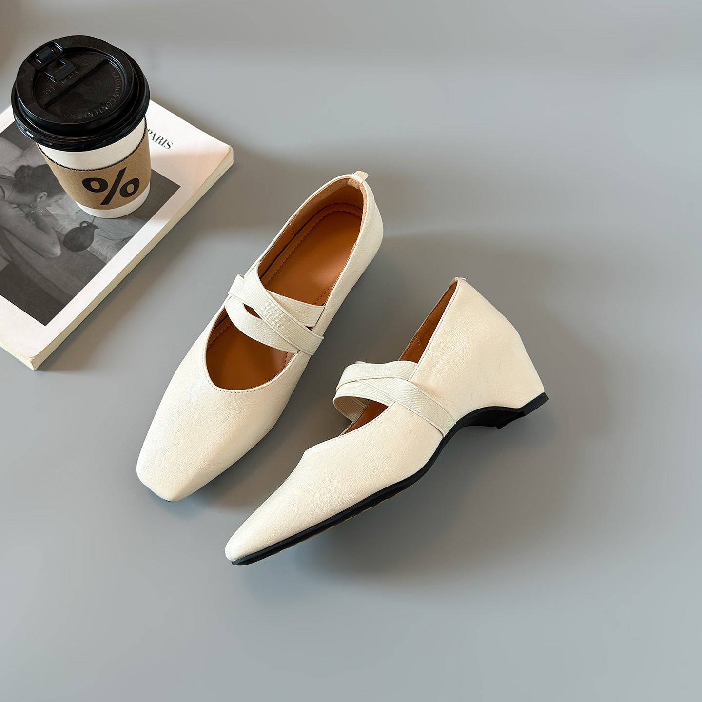 Zapatos de piel estilo ballet con banda elástica