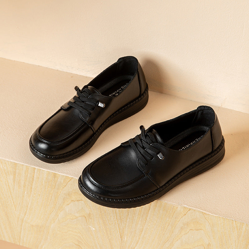 Zapatos para mujer de piel de res de segunda capa con punta redonda