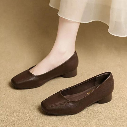 Zapatos casuales de piel suave con punta cuadrada estilo francés