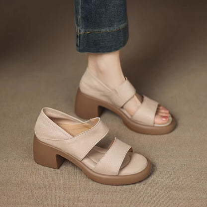 Sandalias de piel genuina súper suaves con tacón de 6 cm