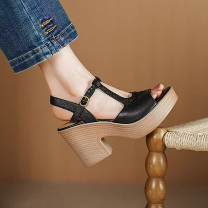 Sandalias de tacón alto de 8 cm con punta abierta y estilo retro