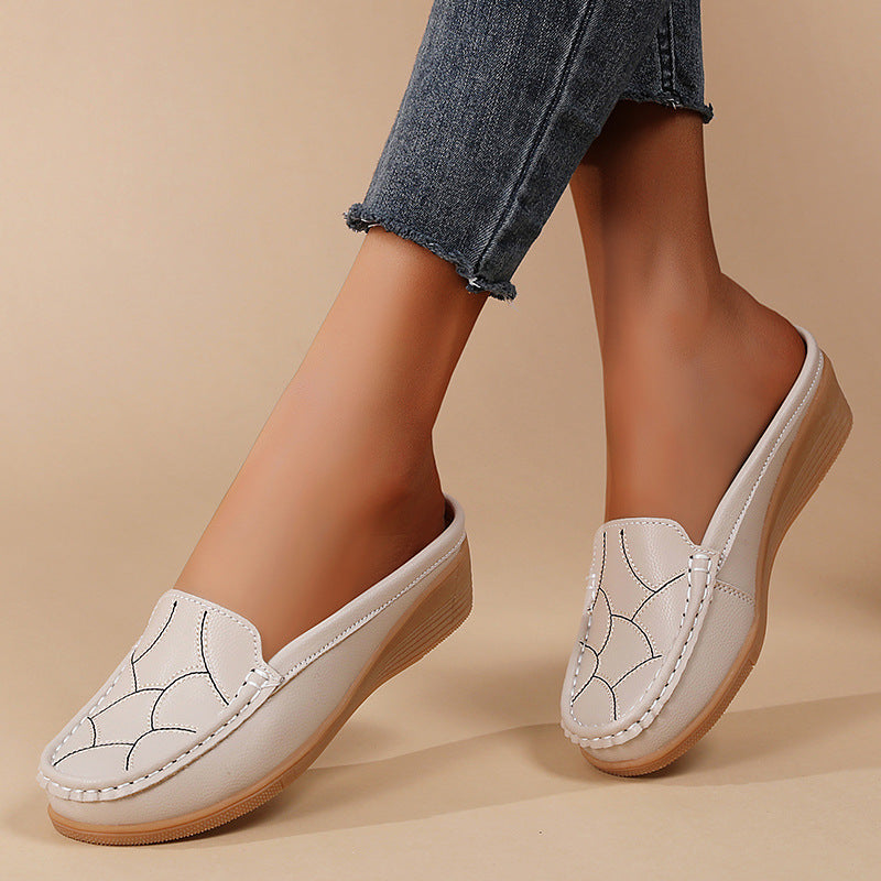 Zapatos casuales de piel genuina con tacón de cuña