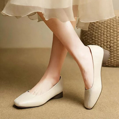 Zapatos casuales de piel suave con punta cuadrada estilo francés