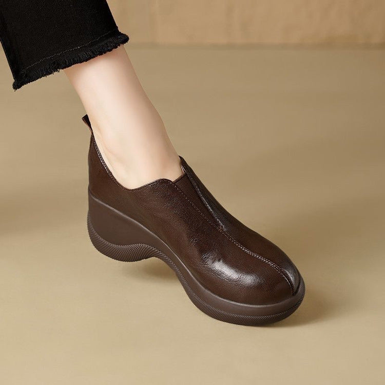 Zapatos de piel de estilo inglés con punta redonda y plataforma