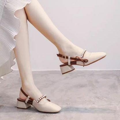 Zapatos casuales de tacón grueso con estilo francés elegante
