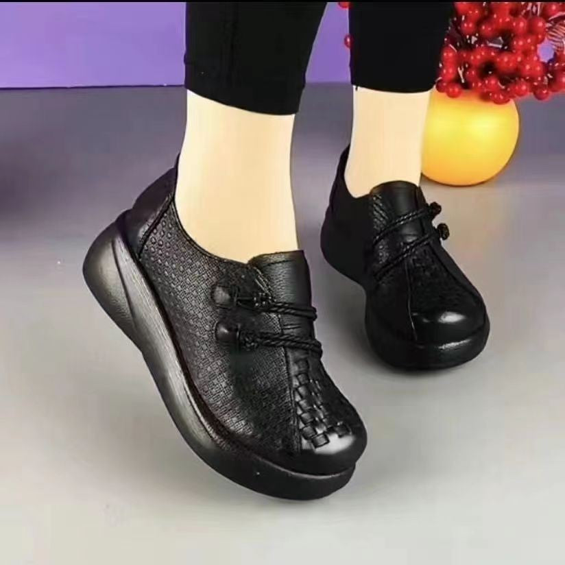 【100% piel de vacuno🔥】Zapatos elásticos con punta redonda.