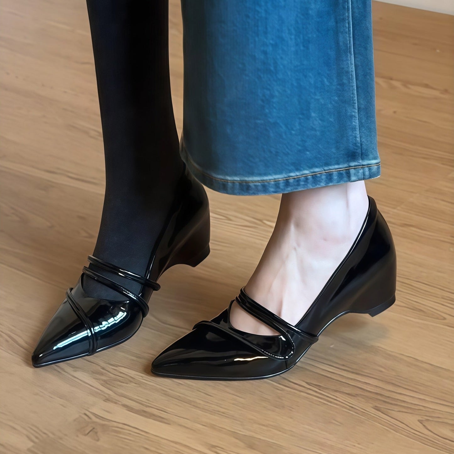Zapatos de piel con punta afilada, estilo francés y plataforma oculta