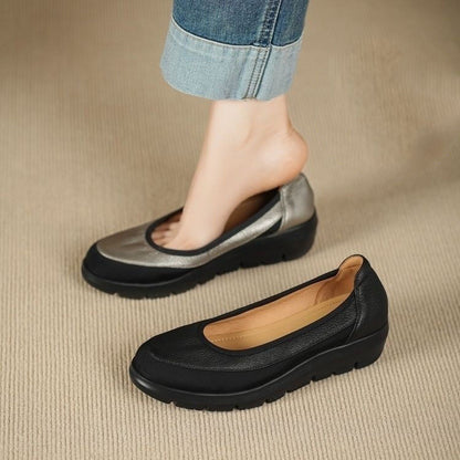Zapatos de piel suave con punta redonda y plataforma